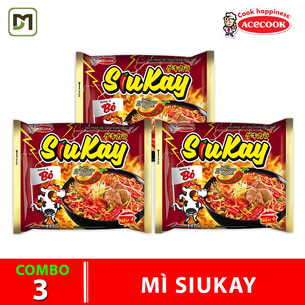 Combo 3 gói mì Siukay vị Bò cay 7 cấp độ Acecook