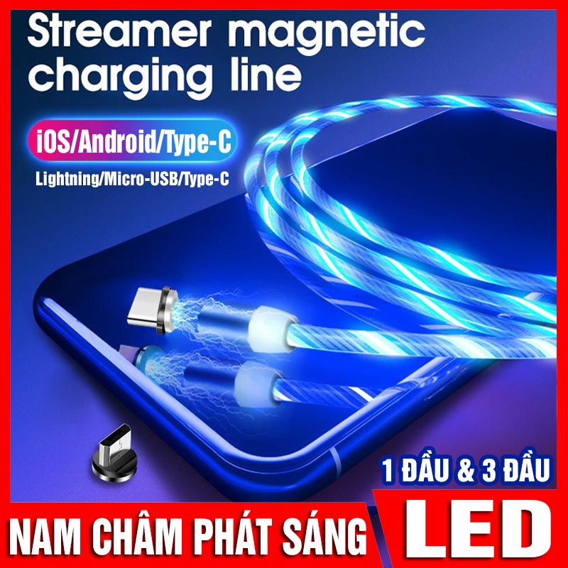Cáp Sạc Điện Thoại Đa Năng 360 Có Led Phát Sáng Đầu Nam Châm Từ Tính độ chống xoắn cáp sạc ip samsun IOS Adroid MicroUSB TYPE C Xiaom