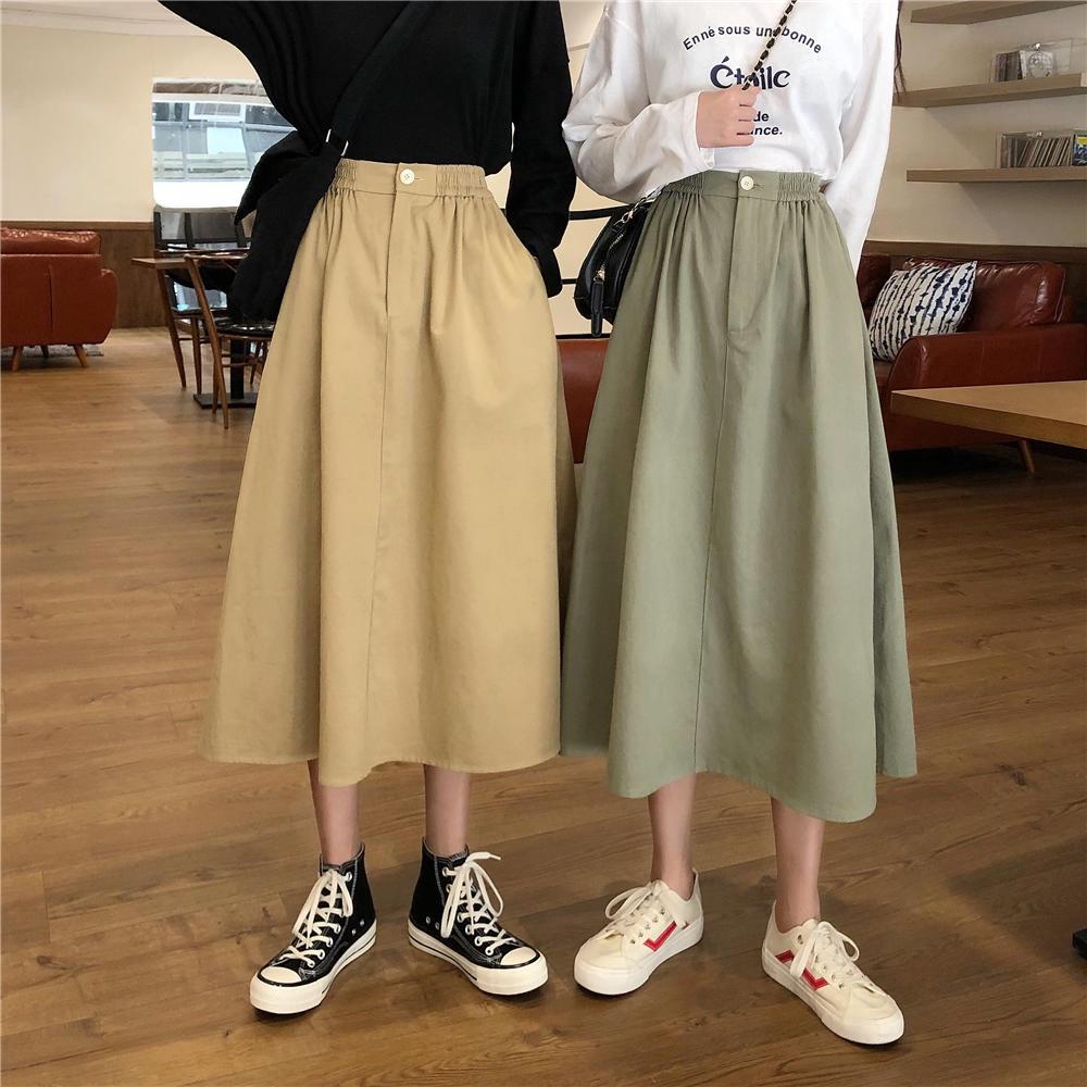 [HCM]CHÂN VÁY DÁNG XÒE PHỐI NÚT THỜI TRANG