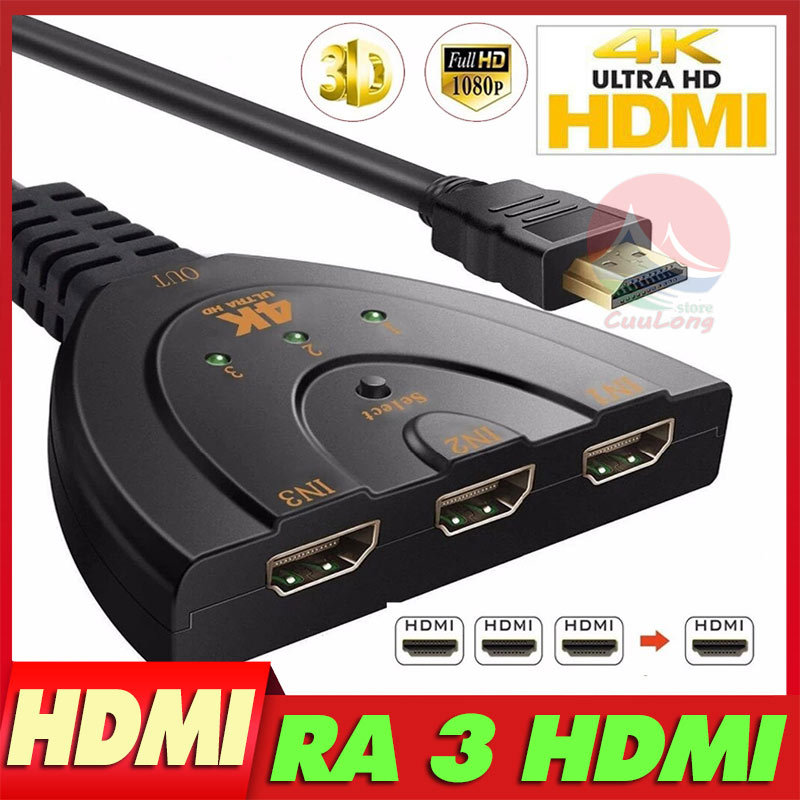 Bộ Chia HDMI 3 Vào 1 Ra Hỗ Trợ 4K Full HD Cho TV TiVi Box PS4 Thép Chống Rỉ Bọc Nhựa Cao Cấp chia hdmi 2 vào 4k bộ cáp chia hdmi 3 cổng màn hình hdmi hdmi switch 3 port hdmi splitter chia hdmi nhiều cổng CuuLongstore