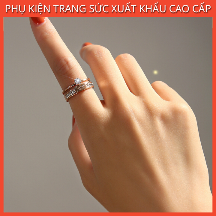Nhẫn Nữ Đẹp, Nhẫn Titan Ko Đen Mẫu MK Đính Đá