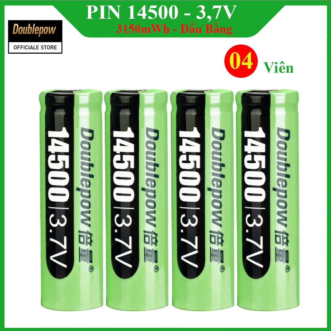 [04 viên] Pin 14500 3,7V - 3150mWh sạc lại đầu bằng Doublepow, pin dung lượng thực - Pin chuẩn