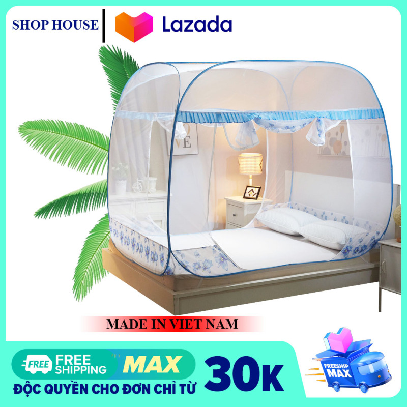 Màn Chụp Tự Bung Chống Muỗi ĐỈNH RỘNG 1m8 x 2m, 2m2 x 2m, 1m6 x 2m - BÌNH MINH Loại 2 Cửa - Hàng Việt Nam