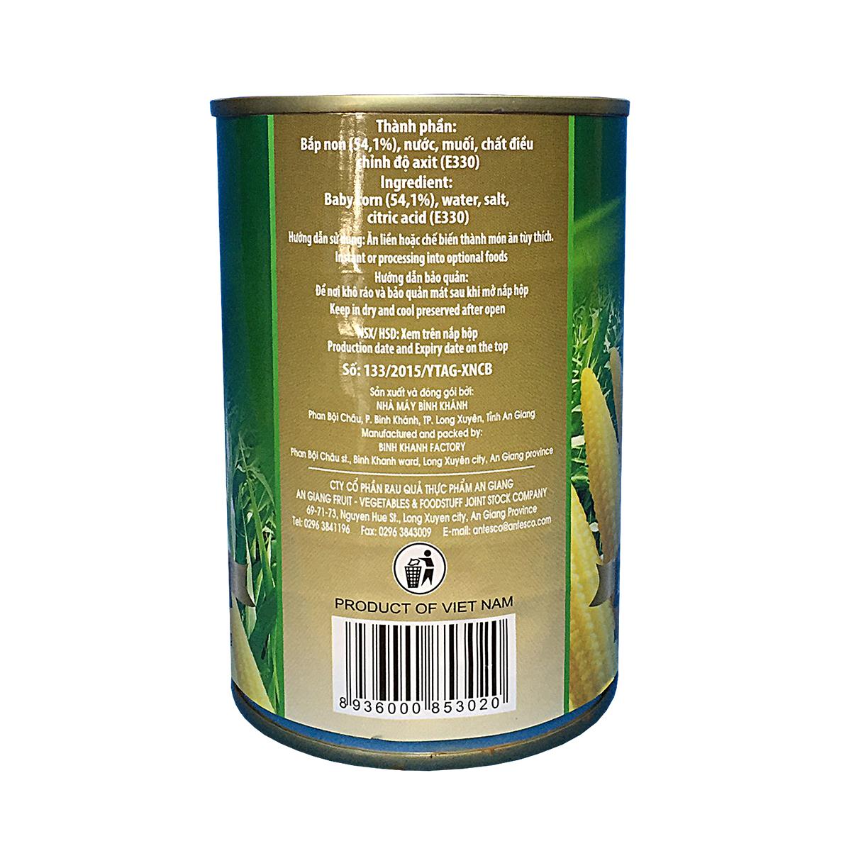 [HCM]Combo 6 hộp Bắp non đóng hộp (6 hộp x 425gr) - Bắp đóng hộp (425gr) - Thương hiệu Antesco