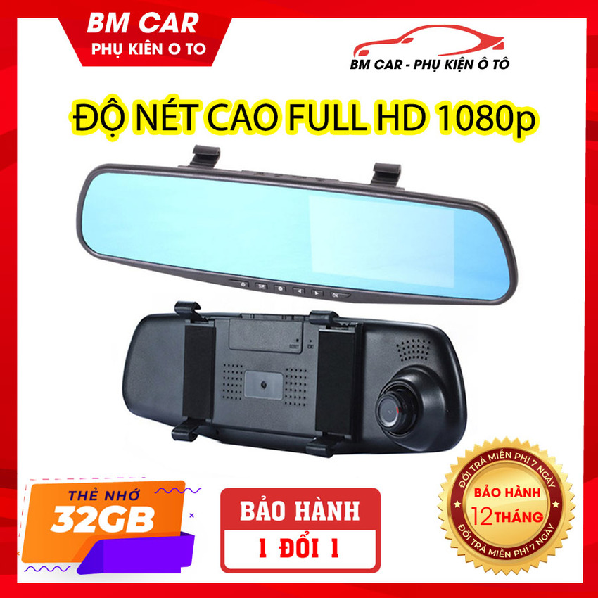 [HCM]Camera hành trình gương chiếu hậu ô tô màn hình 4.3 inch kèm camera lùi Vehicle BlackBox full HD 1080 góc quay siêu rộng 170 độ BMCar - BẢO HÀNH 12 THÁNG