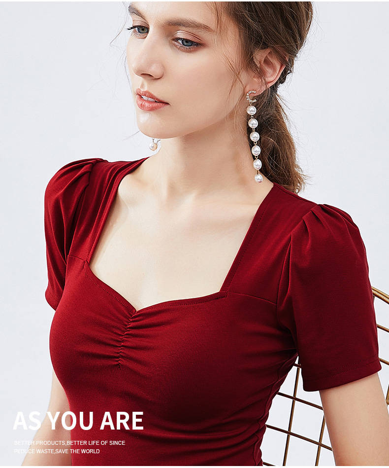 ÁO KIỂU NỮ CỔ VUÔNG NHÚN NGỰC THỜI TRANG