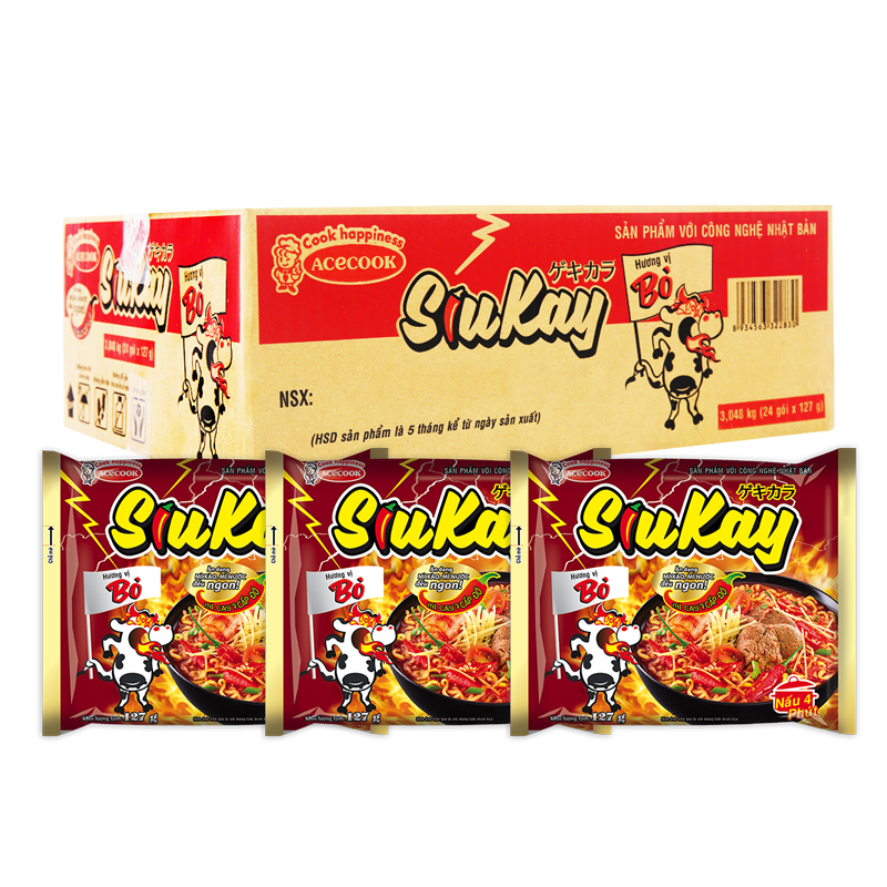Thùng 24 gói mì Siukay 128gr vị Bò