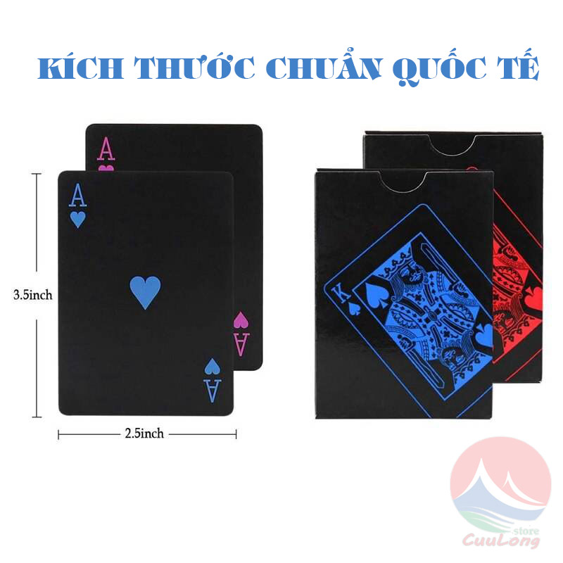 Bộ Bài Tây Nhựa PVC Chống Thấm Nước Chơi Bài Ảo Thuật Phi Bài, màu đen xanh vàng đỏ mềm tú lơ khơ bằng plastic CuuLongstore