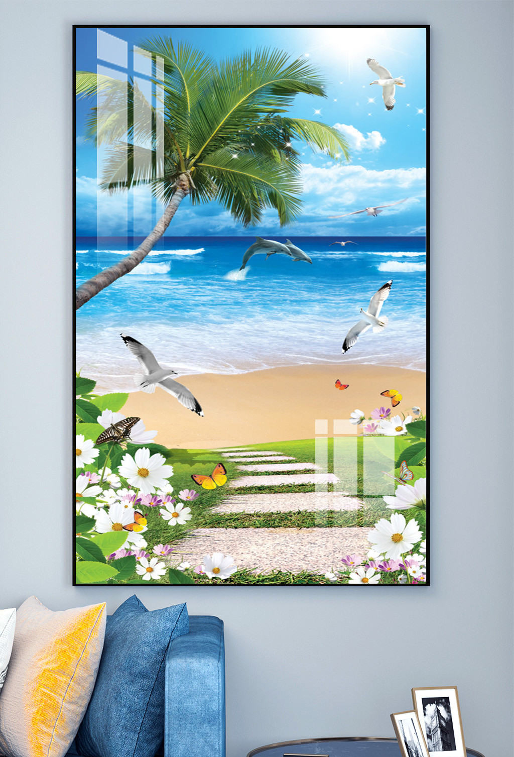 Tranh trang trí Cảnh biển đẹp chất liệu bóng kiếng hoặc nhám kim sa BK0087