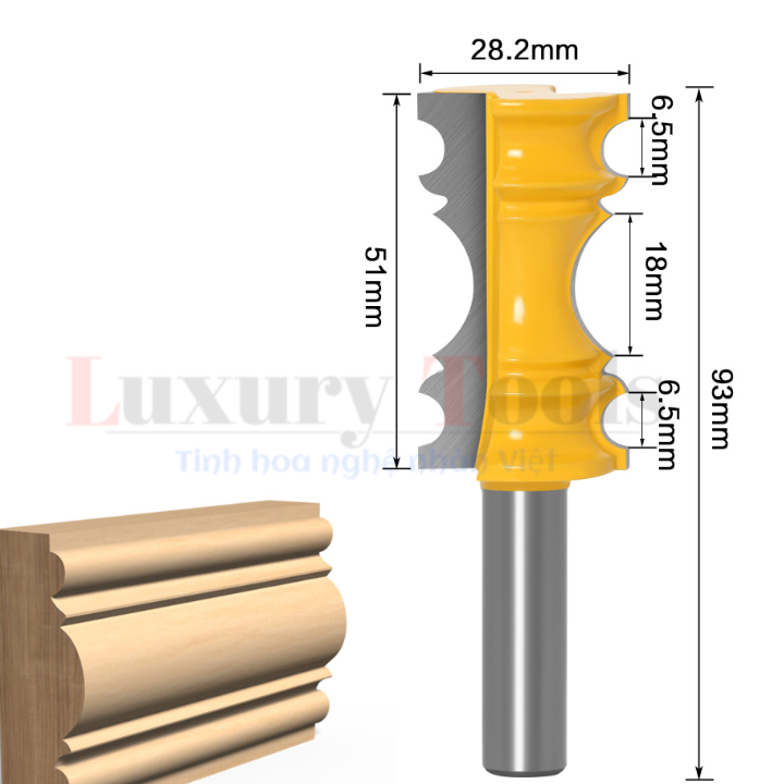 Mũi phay gỗ phào chỉ nổi,mũi soi chỉ nổi 5cm cốt 12.7mm ( dao phay định hình)