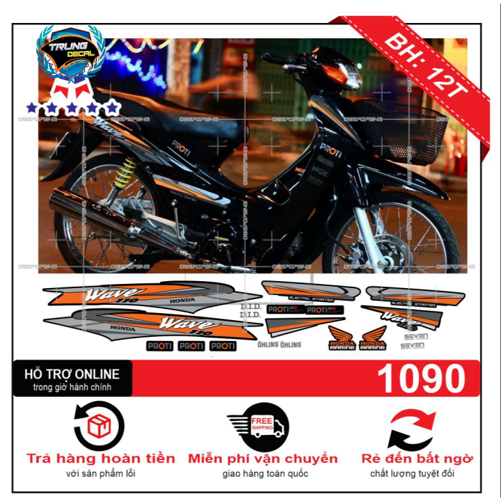Tem rời xe wave nhỏ đời đầu dán xe đen 1090