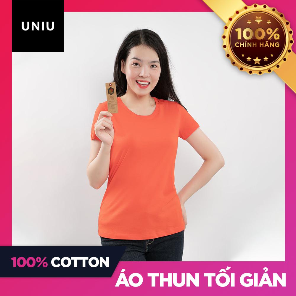 Áo thun trơn nữ cổ tròn UNIU màu cam