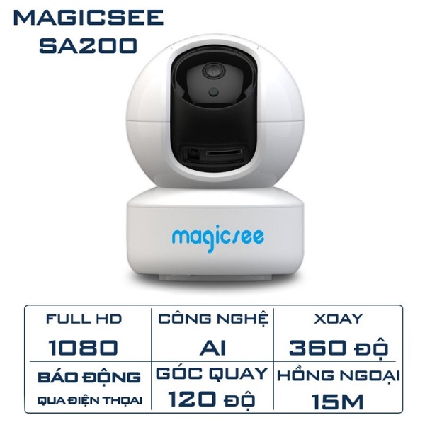 Camera giám sát Magicsee SA200 - Độ phân giải 2.0 - Hỗ trợ đàm thoại - Hồng ngoại quay đêm - Góc quay 120 độ
