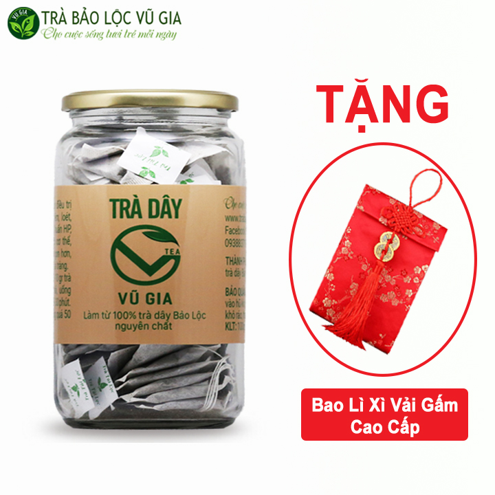 Combo Trà Dây Túi Lọc Cao Cấp Nguyên Chất Bảo Lộc Vũ Gia (30 gói/hũ ) + Tặng Bao Lì Xì Vải Gấm Cao Cấp