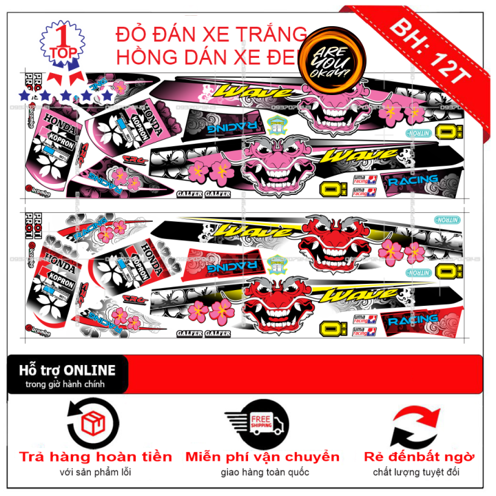 Tem rời dán xe wave nhỏ đầu lân
