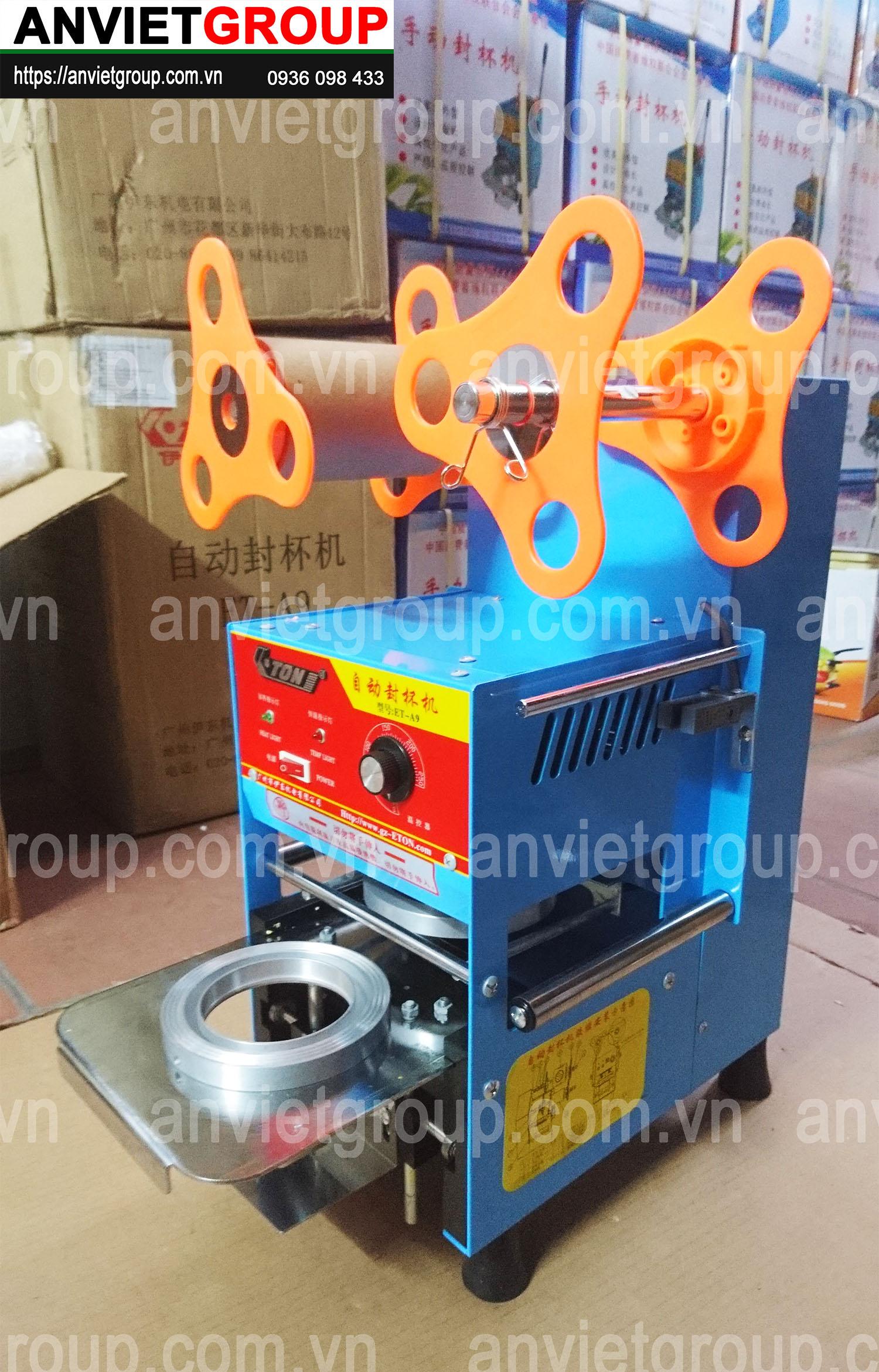 Máy ép dán đậy nắp miệng ly cốc bán tự động Eton A9