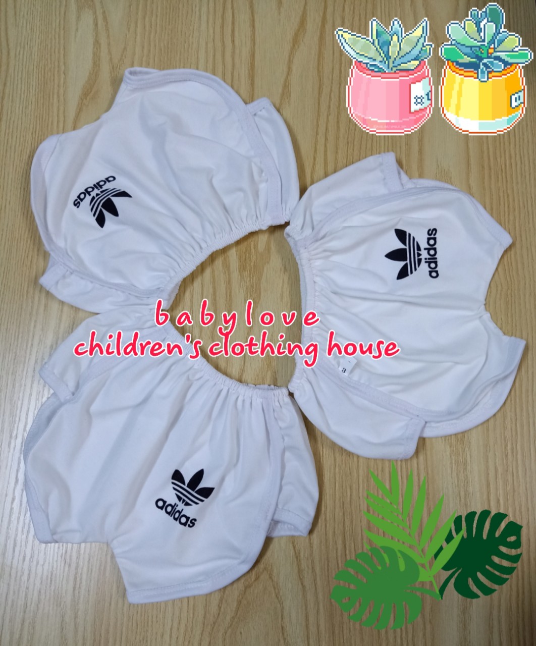 Set 10 quần đùi trắng dáng quả bí có in chữ