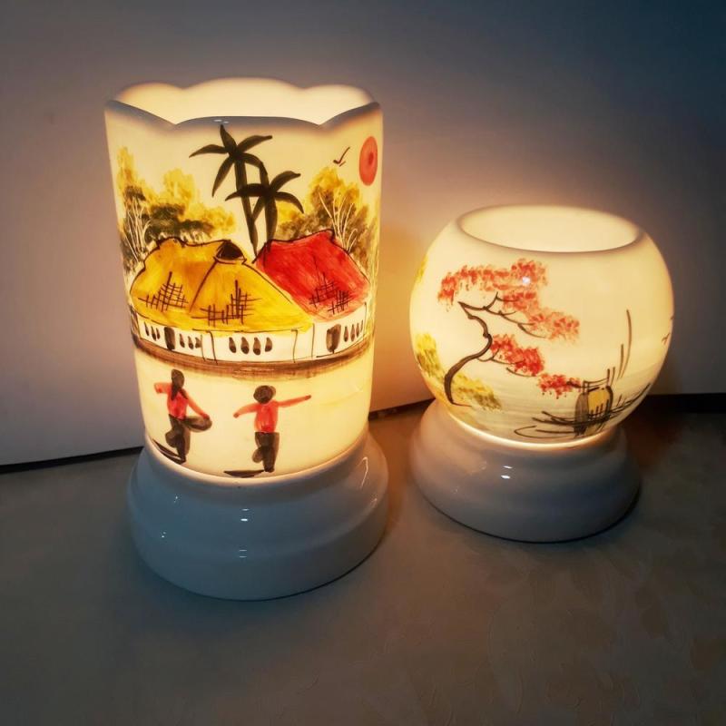 Đèn xông tinh dầu sứ Ống/Trứng 9*Cao16.5cm cao cấp Việt Nam vẽ thủ công kiêm đèn ngủ - Hàng Bán Chạy - MS