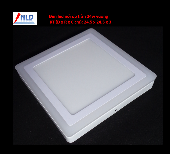 Đèn led ốp trần 24w vuông 2 màu 3 chế độ