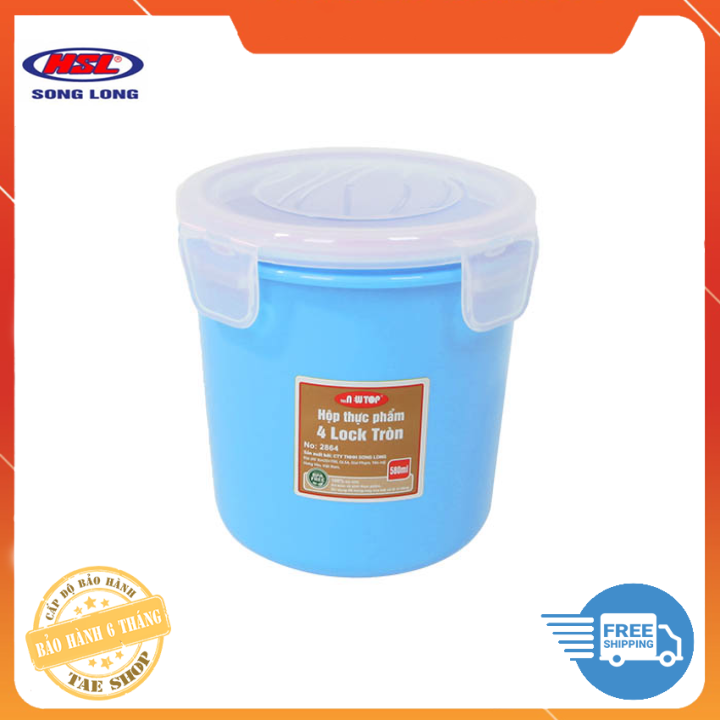 Hộp thực phẩm tròn đựng đồ khô, hộp thực phẩm 4 khóa song long 2864