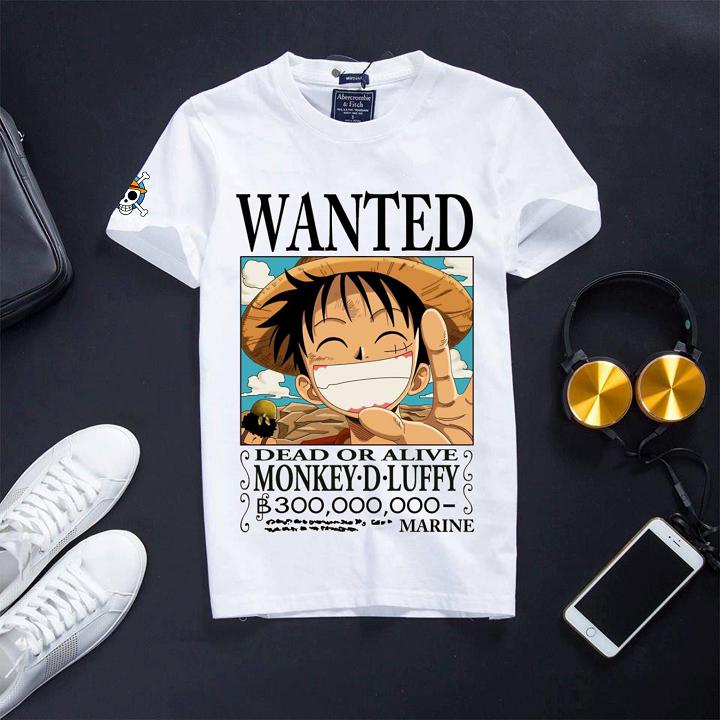 Áo Thun One Piece Màu Trắng Cotton - Wanted Luffy