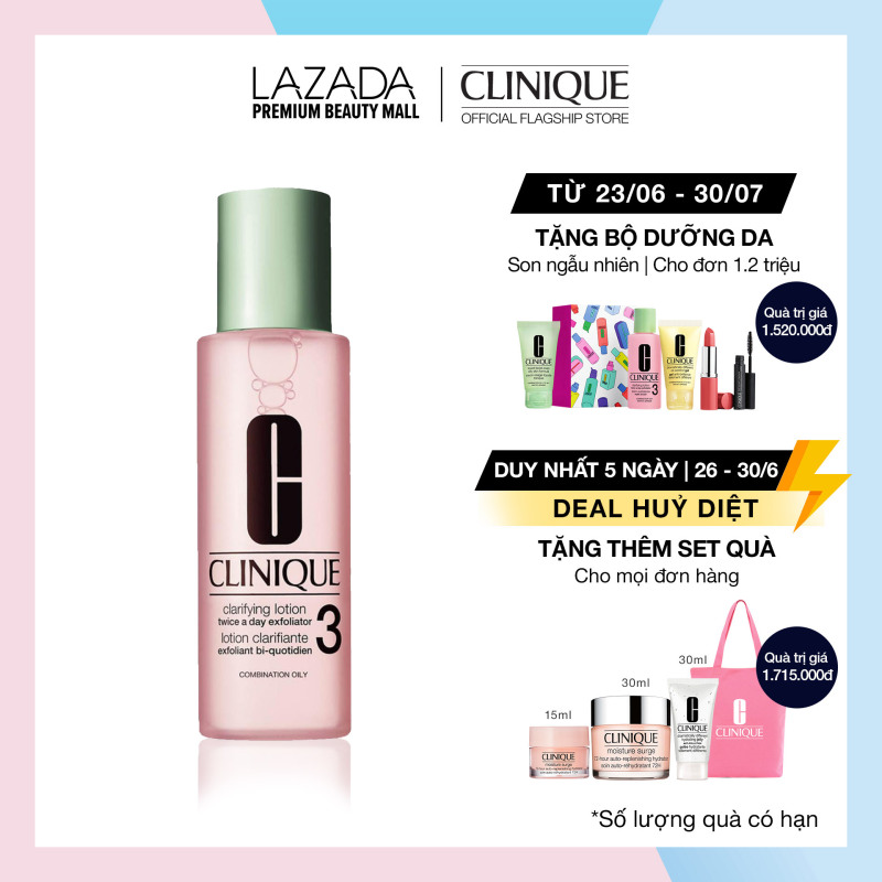 Nước thanh tẩy cho hỗn hợp thiên dầu Clinique Clarifying Lotion Twice A Day Exfoliator 3 200ml