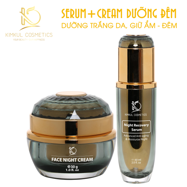 Combo Serum + Cream dưỡng da Đêm KimKul (Serum Night Recovery 50ML + Face Night Cream 30G) - Tác dụng Dưỡng trắng da, giữ ẩm, chăm sóc da vào ban đêm cao cấp
