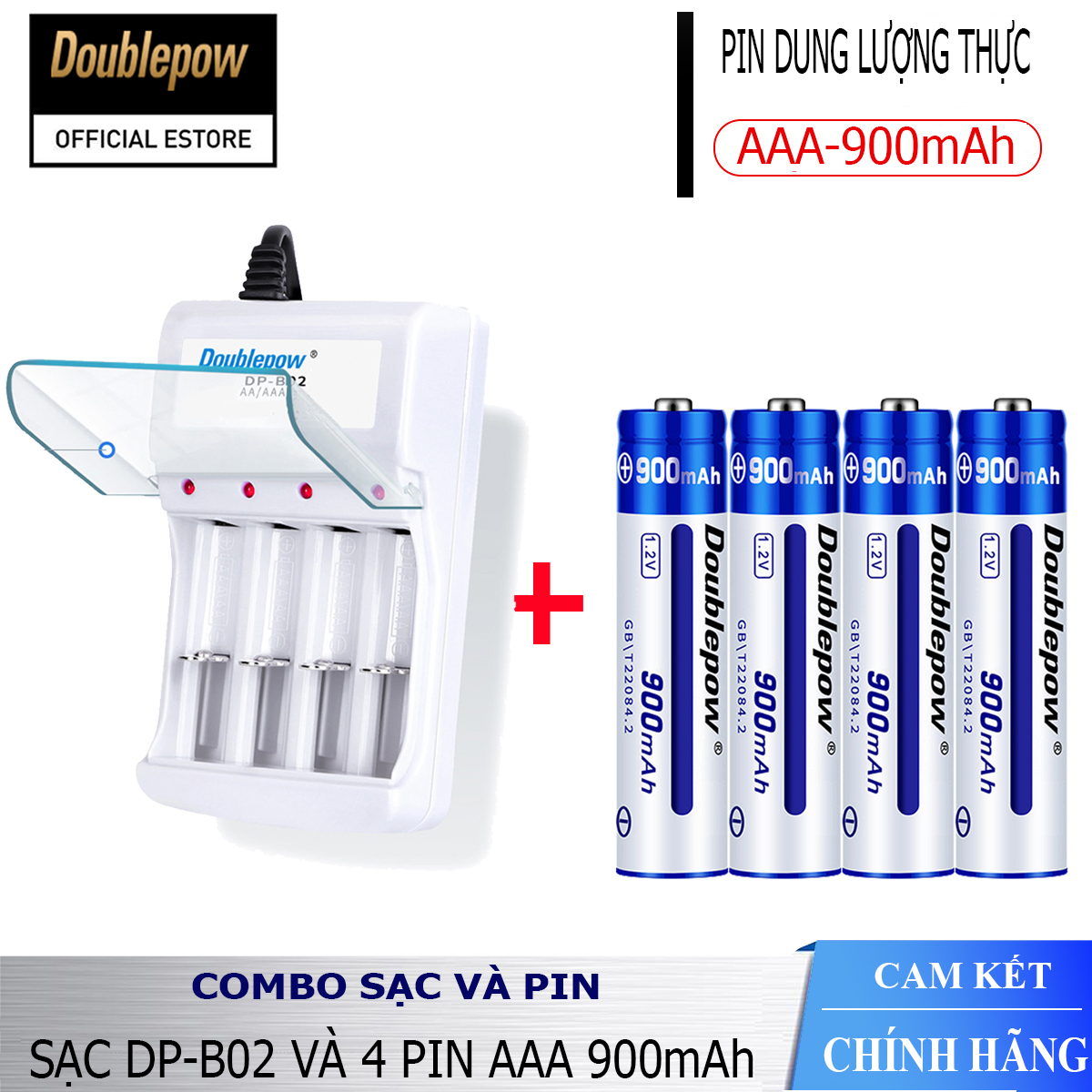 Combo sạc pin tiểu AA AAA DP-B02 và Hộp 4 viên pin AAA 900mAh Doublepow - Hàng chính hãng
