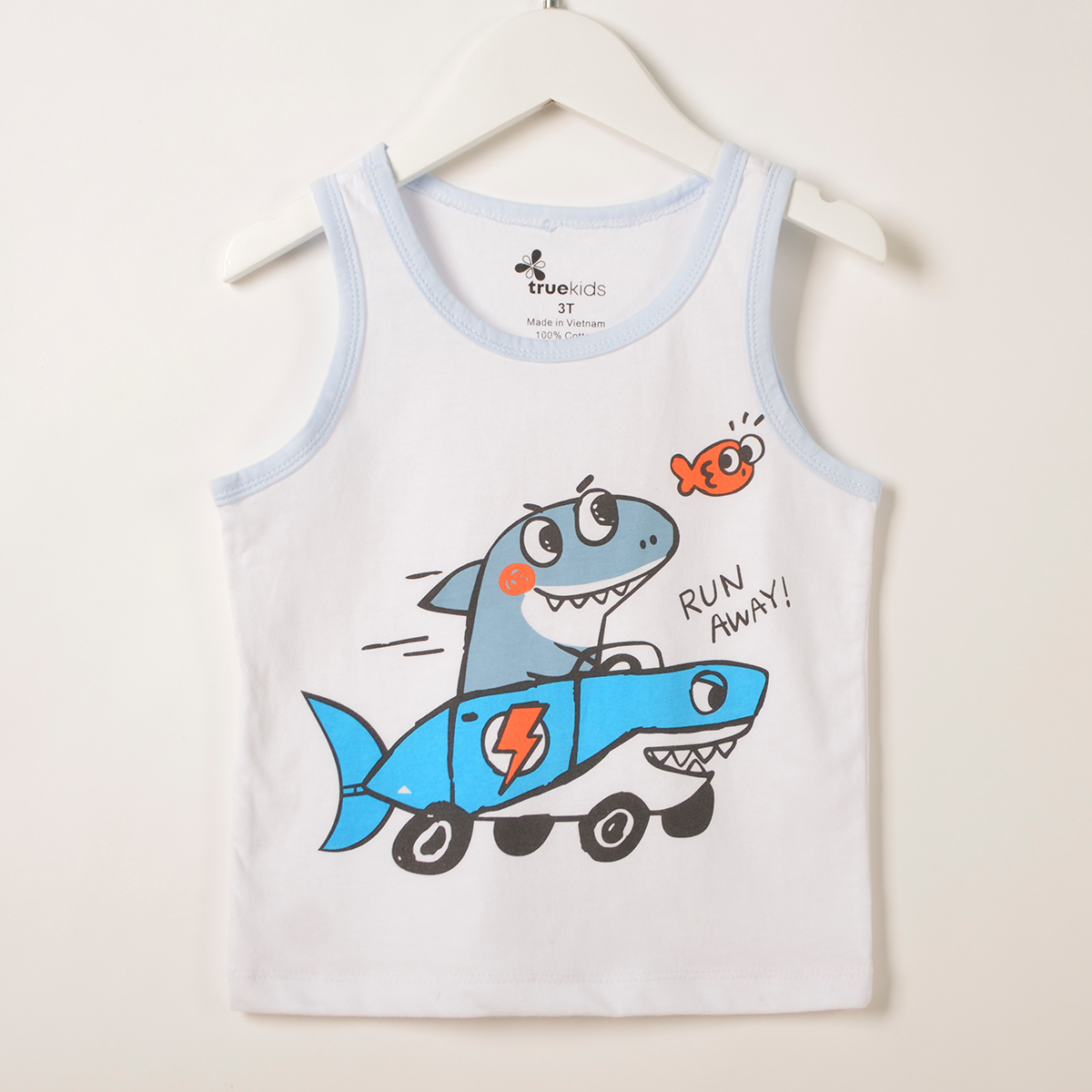 [HCM]Áo Thun Sát Nách Bé Trai TrueKids In Siêu Nhân và Cá Mập