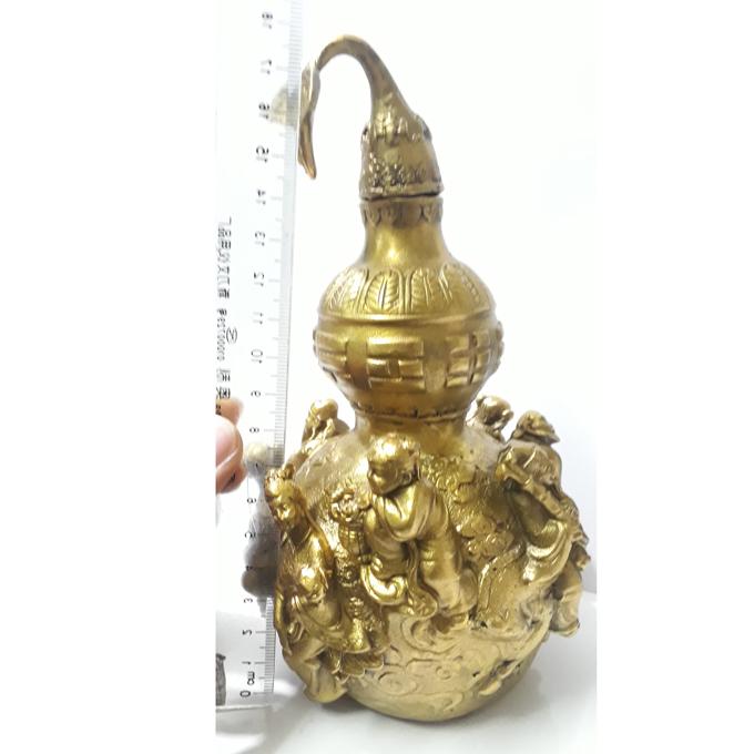 Hồ lô Bát Tiên màu vàng bằng đồng cao 180mm phong thủy gia trạch, Hồ lô tám vị tiên, hồ lô đồng có nắp Zjnmart