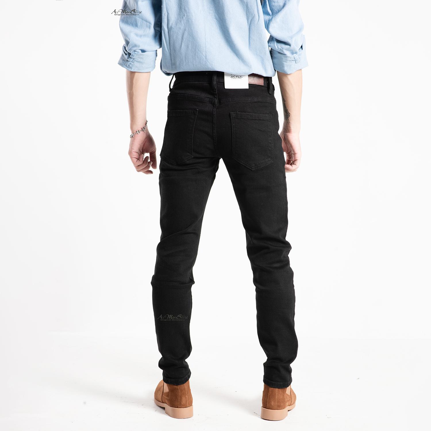 ROUTINE quần jean nam dáng slimfit ống côn màu đen
