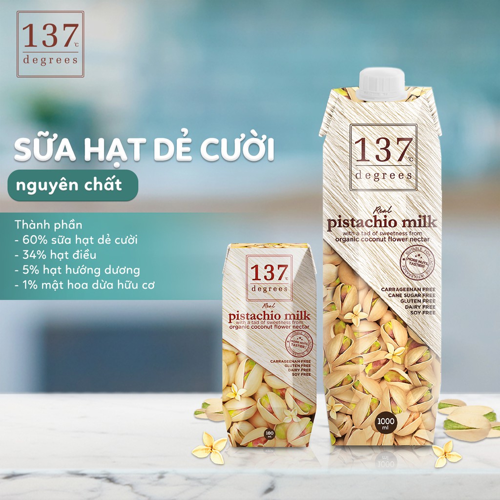 Sữa Hạt Dẻ Cười Nguyên Chất 137 Degrees (Lốc 180ML x 3 Hộp)