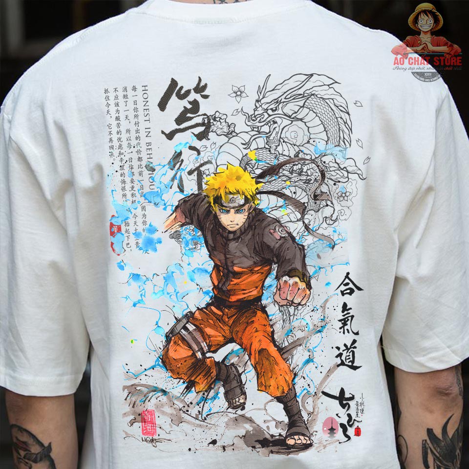 Áo tay lỡ nam nữ unisex naruto thư pháp cao cấp | áo naruto tay lỡ đẹp