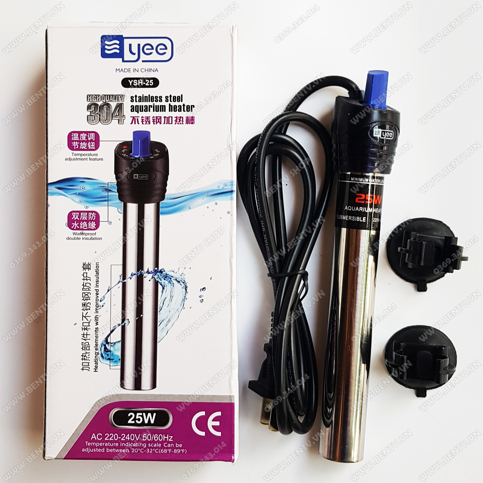 Máy Sưởi Inox Cho Bể Cá YEE 25w (Bể Dưới 25L Nước)