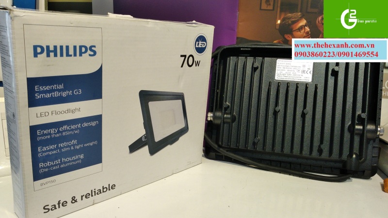 Đèn pha Philips LED chống nước chuẩn IP65 BVP150 70W SWB CE (Trắng/Vàng/Trung tính)