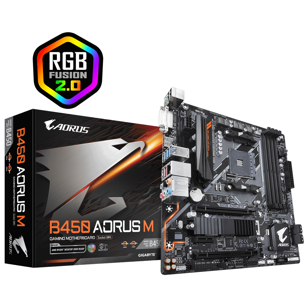 Mainboard GIGABYTE B450 AORUS - M (AMD B450, Socket AM4, m-ATX, 4 khe RAM DDR4)