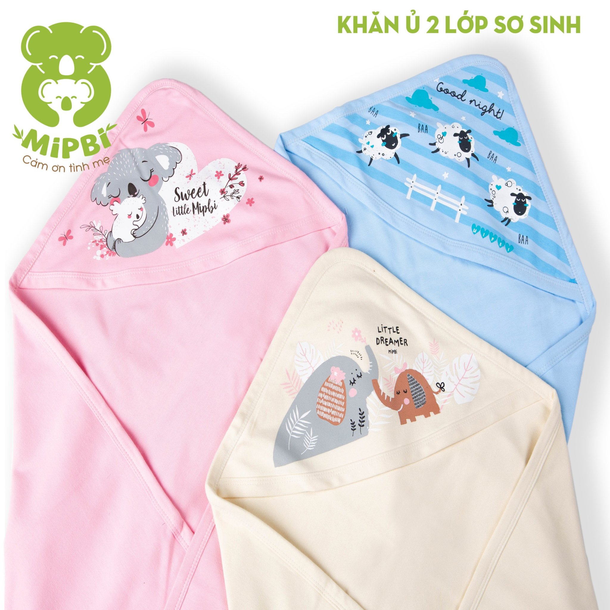 Khăn Ủ Cho Bé Sơ Sinh 2 Lớp Cotton Mipbi Cao Cấp