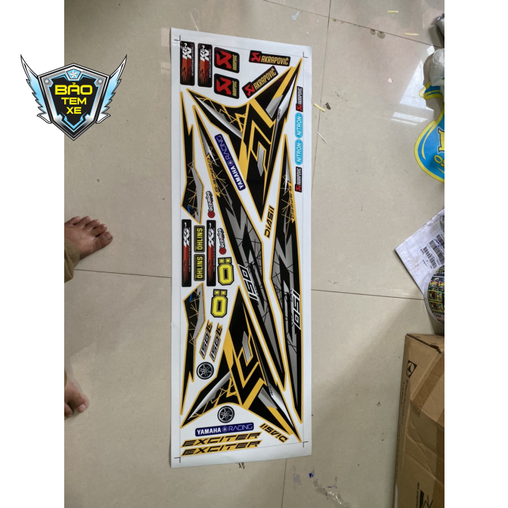 Tem rời xe exciter 150 sọc chéo dán xe vàng