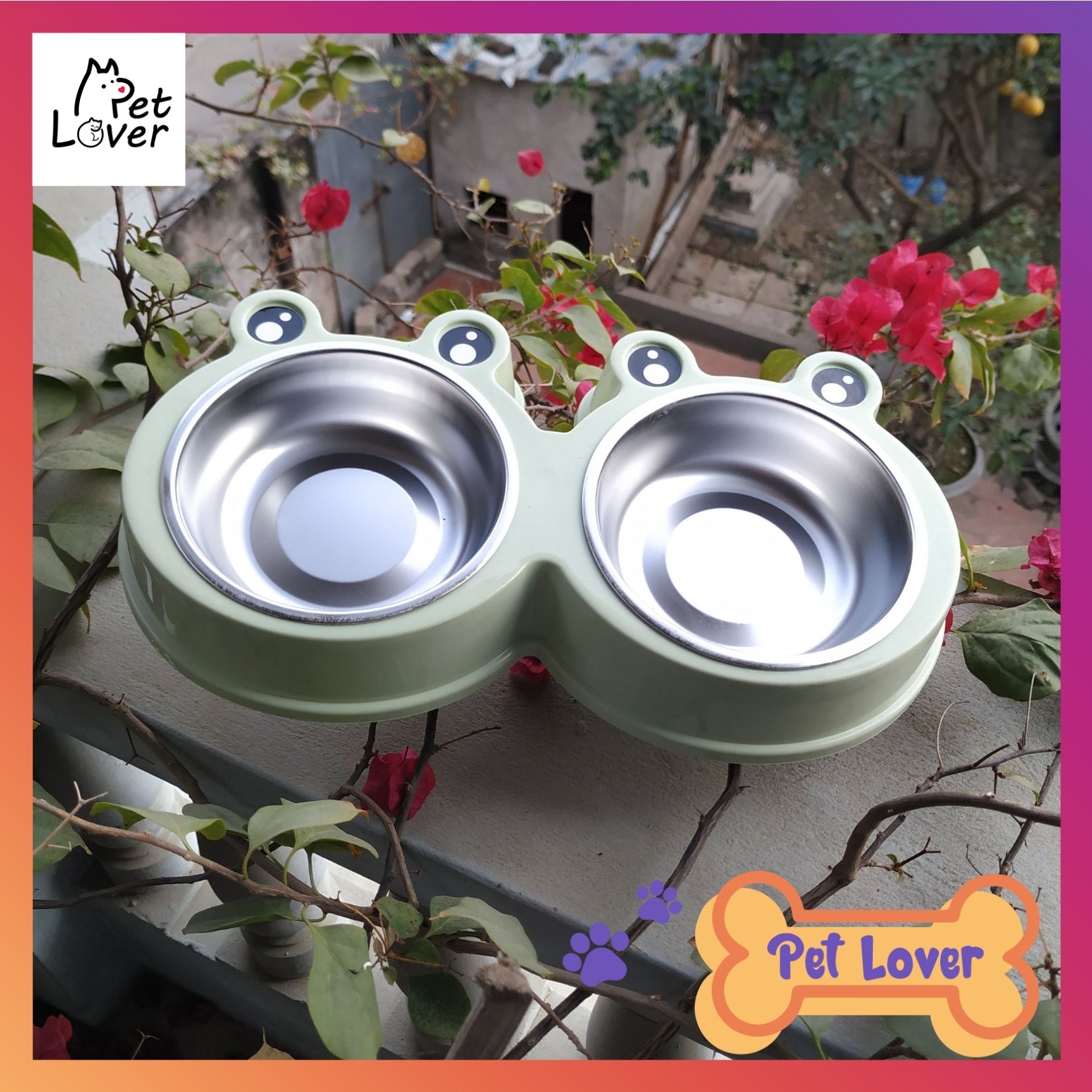 Bát ăn cho mèo, bát ăn cho chó, khay inox kèm theo, sạch sẽ, dễ dàng vệ sinh (cho pet dưới 10kg) - petlover