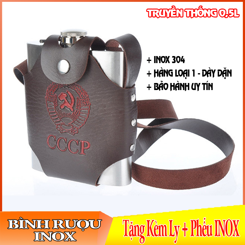 (SALE 3 NGÀY - TẶNG PHỄU INOX) - Binh Inox CCCP Dung Tích 0.5L + Tặng Phễu + Bao Da