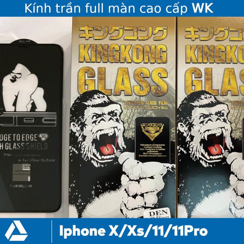 [Kính trần] Combo 2 Kính cường lực Iphone 11, 11 Pro, X, Xs full màn WK KingKong Xịn (Miếng Dán màn hình Cường Lực Iphone 11, 11Pro, X, Xs full màn)