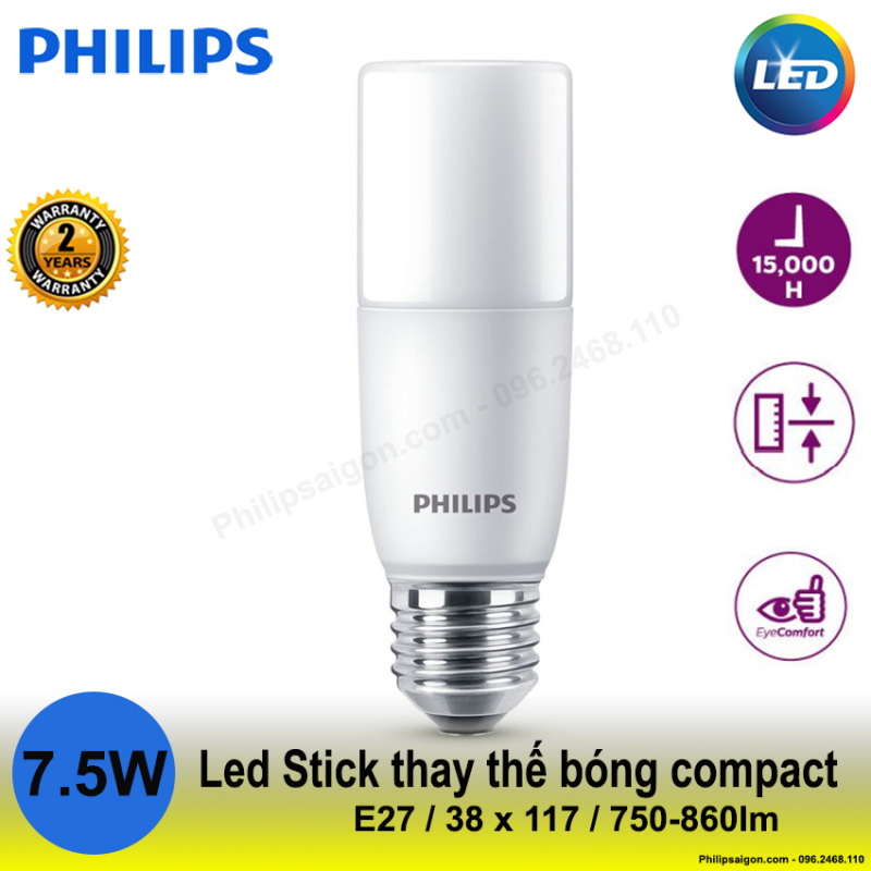 Bóng đèn Philips Led Stick 7,5W / 11W ánh sáng Trắng hoặc Vàng , đui E27 dùng để thay thế bóng Compact - Bảo hành 24 tháng - Kích thước nhỏ gọn, êm dịu cho mắt -PhilipSaigon