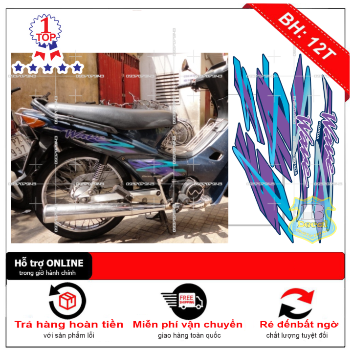 Tem rời wave nhỏ đời đầu mẫu zin dán xe xanh nhớt