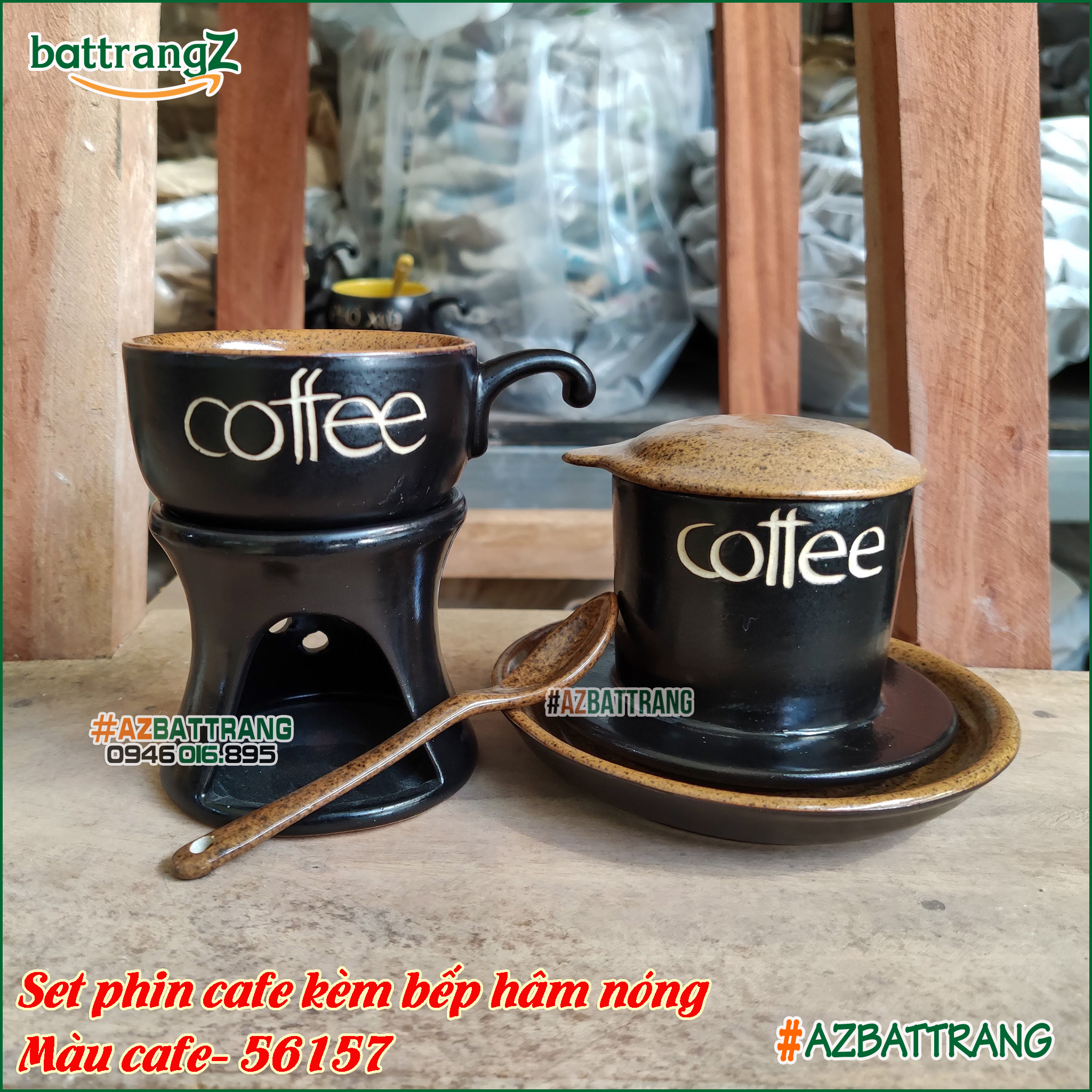Combo Phin cafe sứ kèm bếp hâm nóng cafe men gốm Bát Tràng