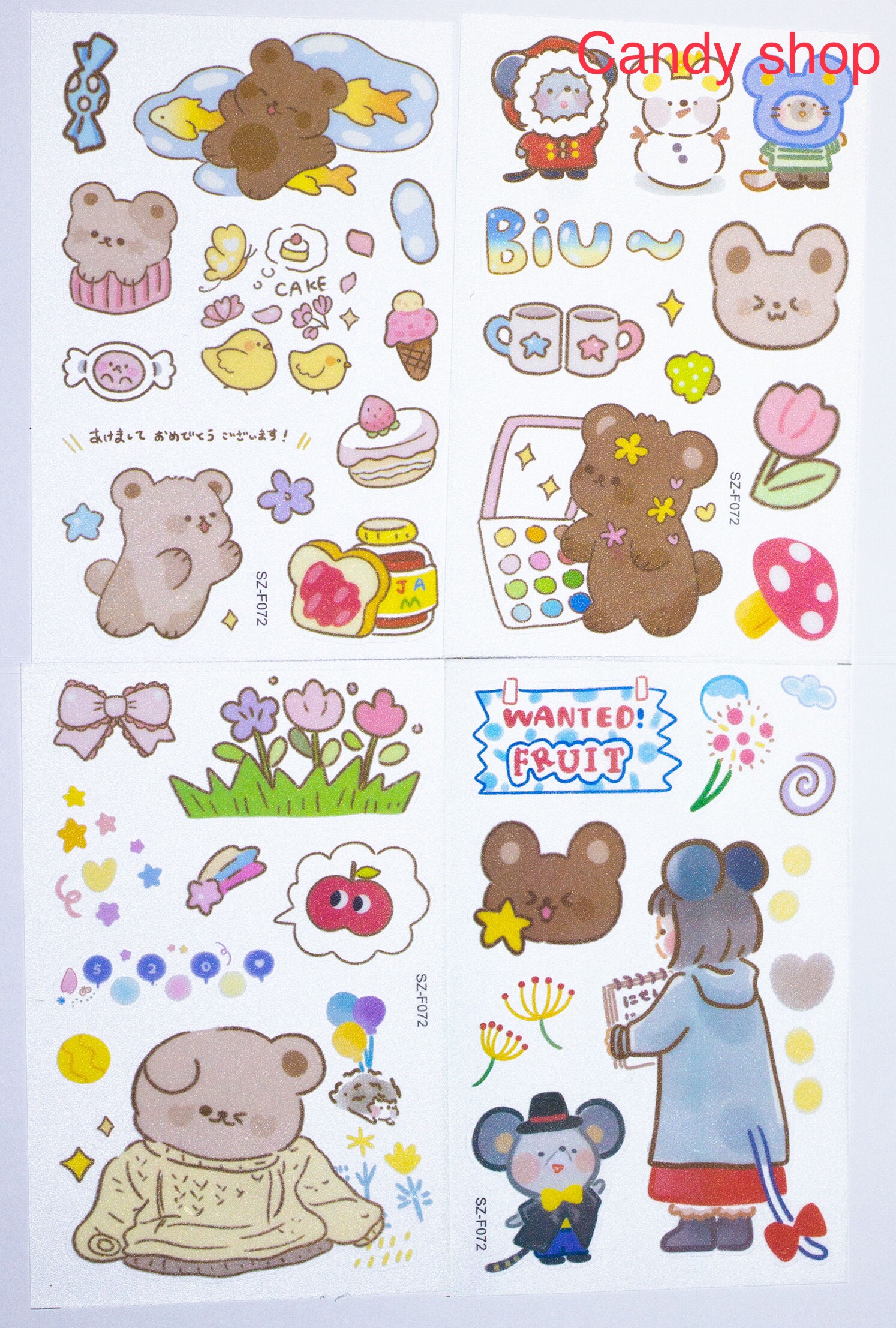 Bộ 4 tờ Sticker trang trí ánh nhũ HCN mẫu mới