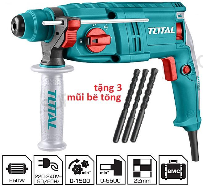 Máy khoan búa Máy khoan đục 3 chức năng bê tông khoan sắt 650W Total TH306226 TH306236