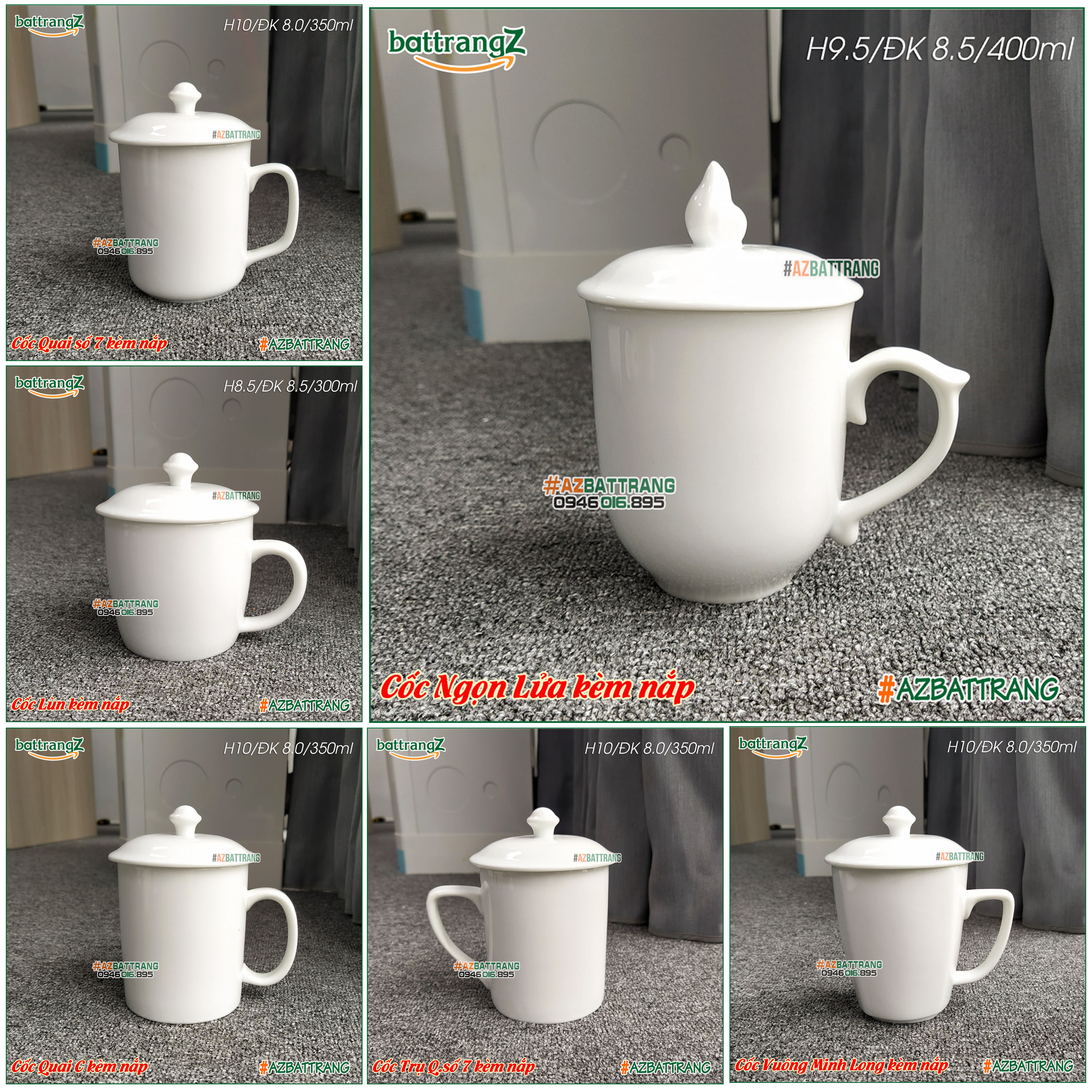 Mẫu ly cốc sứ trắng có nắp cao cấp Bát Tràng