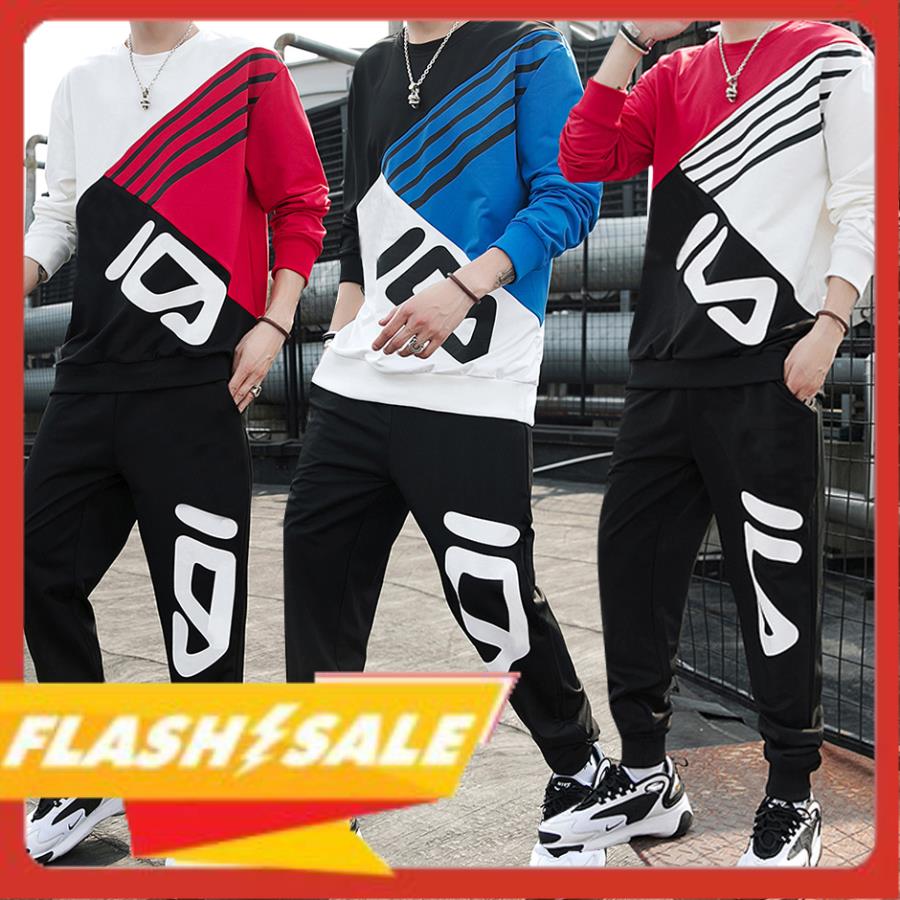 [ Hoàn Tiền Max ] Combo 03 Bộ Quần Áo Thun Nam Dài Tay Cổ Tròn Phối Ba Màu Sọc Chữ Sành Điệu  BONBON Fashion 3MEN QA 051