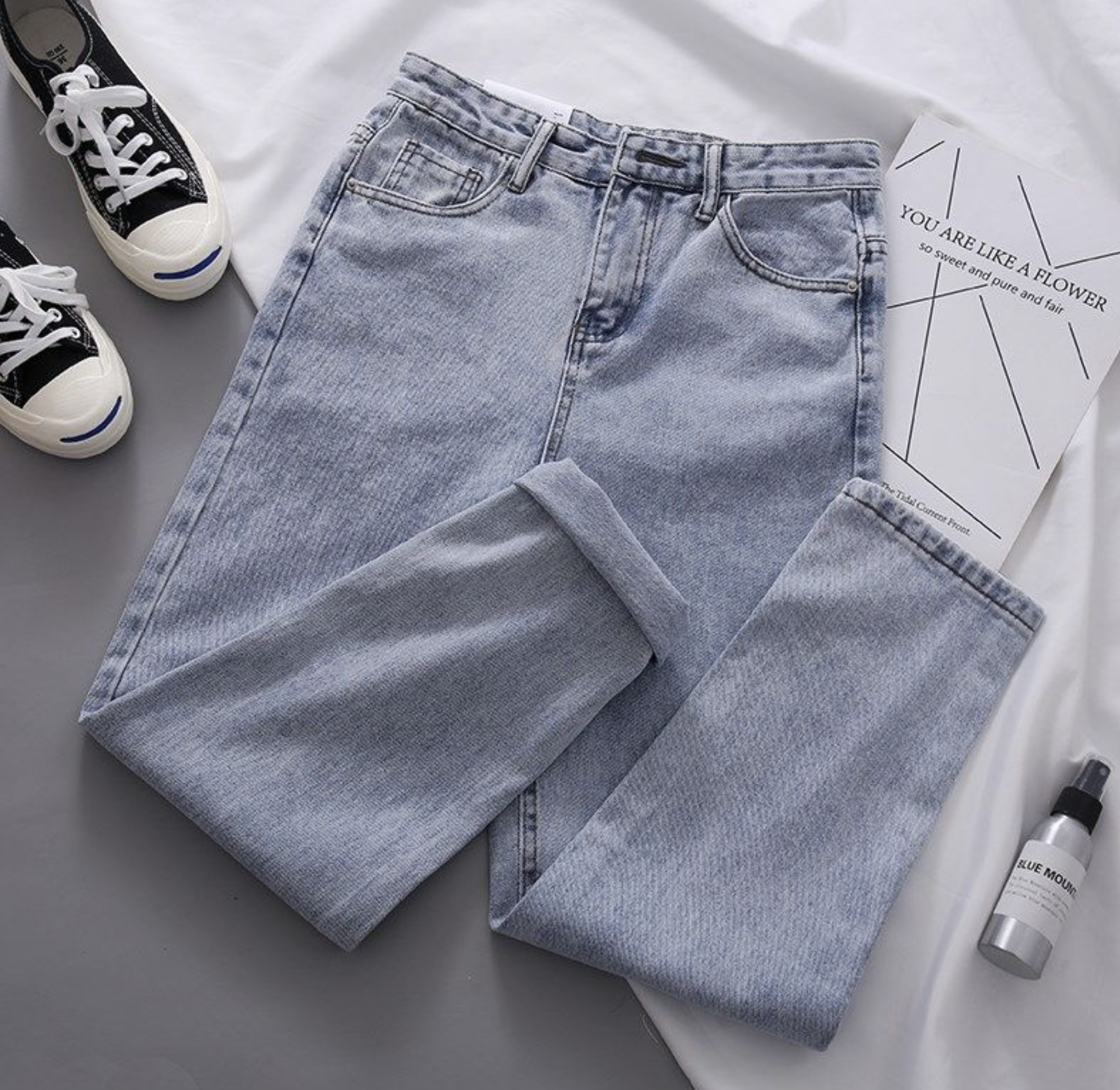 [HCM]QUẦN BAGGY 9 TẤC JEANS MÀU XANH NHẠT TRƠN LƯNG CAO TÔN DÁNG PHONG CÁCH THỂ THAO