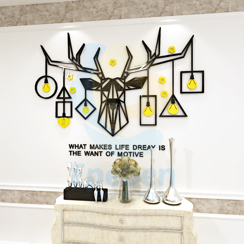 Tranh mica EPeBen dán tường nổi 3d hình đầu tuần lộc có sừng decor trang trí phòng khách, phòng ngủ